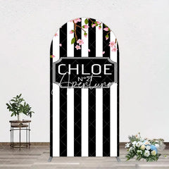 Aperturee - Aperturee Elegant Floral Black White Stripe Arch Backdrop