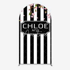 Aperturee - Aperturee Elegant Floral Black White Stripe Arch Backdrop