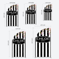 Aperturee - Aperturee Elegant Floral Black White Stripe Half Moon Arch Backdrop