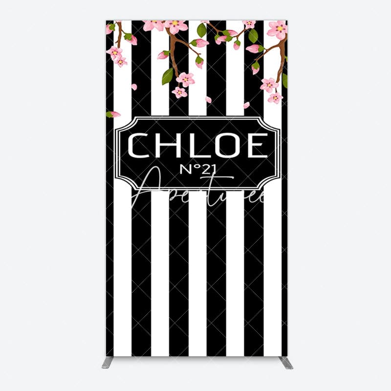 Aperturee - Aperturee Elegant Floral Black White Stripe Rectangle Backdrop