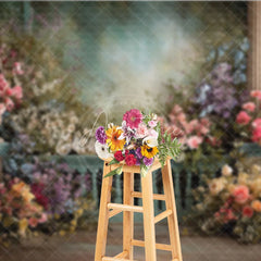 Aperturee - Aperturee Elegant Floral Garden Photography Backdrop Columns and Romantic Balustrade for Weddings and Portraits