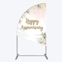 Aperturee - Aperturee Elegant Floral Happy Anniversary Half Moon Arch Backdrop Romantic Pink Rose Party Decor