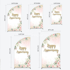 Aperturee - Aperturee Elegant Floral Happy Anniversary Half Moon Arch Backdrop Romantic Pink Rose Party Decor