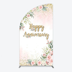 Aperturee - Aperturee Elegant Floral Happy Anniversary Half Moon Arch Backdrop Romantic Pink Rose Party Decor