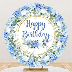 Aperturee - Aperturee Elegant Floral Happy Birthday Round Backdrop Gold Frame Flower Background for Party