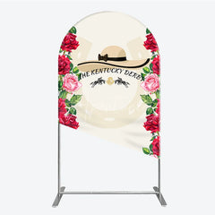 Aperturee - Aperturee Elegant Floral Horse Racing Derby Day Round Top Arch Backdrop with Watercolor Roses and a Stylish Hat