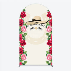 Aperturee - Aperturee Elegant Floral Horse Racing Derby Day Round Top Arch Backdrop with Watercolor Roses and a Stylish Hat