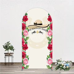 Aperturee - Aperturee Elegant Floral Horse Racing Derby Day Round Top Arch Backdrop with Watercolor Roses and a Stylish Hat