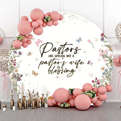 Aperturee - Aperturee Elegant Floral Pastors are Special Blessing Round Backdrop with Wildflowers Butterflies Golden Glitter Decor