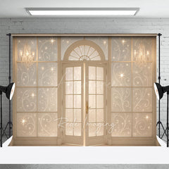Aperturee - Aperturee Elegant French Doors with Sparkles Photography Backdrop Winter Palace Ballroom Christmas or Wedding Photos