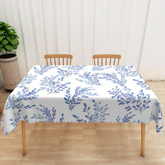 Aperturee - Aperturee Elegant Fresh Rectangle Tablecloth with Hyacinthine Blue Leaves for Serene and Botanical Dining Decor
