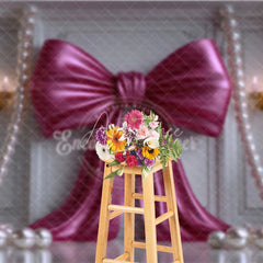 Aperturee - Aperturee Elegant Fuchsia Bow and Pearl Photography Backdrop Classic White Column Wall for Party Decor