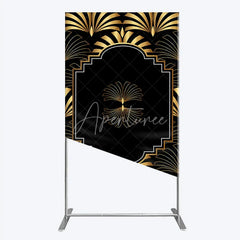 Aperturee - Aperturee Elegant Gold Art Deco Fan Rectangle Backdrop Luxury Black and Gold Gatsby Style Party Cover