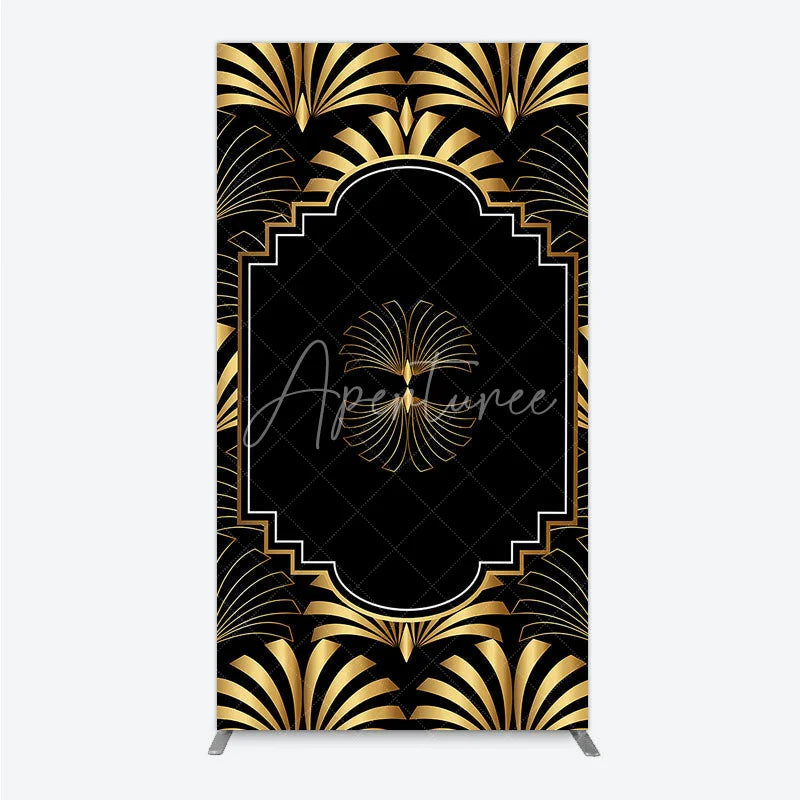 Aperturee - Aperturee Elegant Gold Art Deco Fan Rectangle Backdrop Luxury Black and Gold Gatsby Style Party Cover