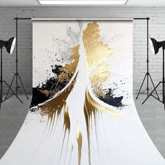 Aperturee - Aperturee Elegant Gold Black and White Abstract Paint Splashes Sweep Backdrop Modern Artistic Photography Studio Decor