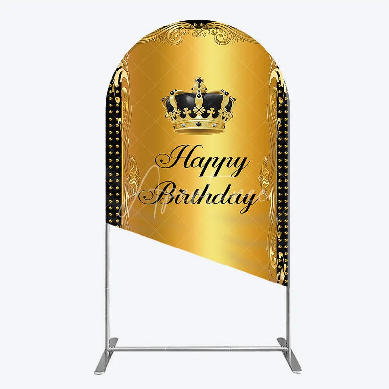 Aperturee - Aperturee Elegant Gold Crown and Happy Birthday Arch Backdrop Royal Celebration Party Decor