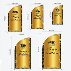 Aperturee - Aperturee Elegant Gold Crown and Happy Birthday Half Moon Arch Backdrop Royal Celebration Party Decor