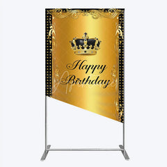 Aperturee - Aperturee Elegant Gold Crown and Happy Birthday Rectangle Backdrop Royal Celebration Party Decor
