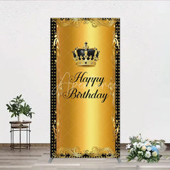 Aperturee - Aperturee Elegant Gold Crown and Happy Birthday Rectangle Backdrop Royal Celebration Party Decor