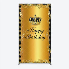 Aperturee - Aperturee Elegant Gold Crown and Happy Birthday Rectangle Backdrop Royal Celebration Party Decor