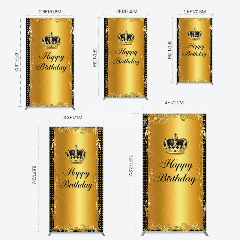 Aperturee - Aperturee Elegant Gold Crown and Happy Birthday Rectangle Backdrop Royal Celebration Party Decor