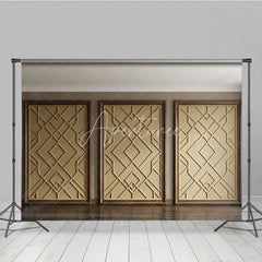 Aperturee - Aperturee Elegant Gold Geometric Pattern Photography Backdrop with Wooden Frame Modern Art Deco Style for Studio Shoots