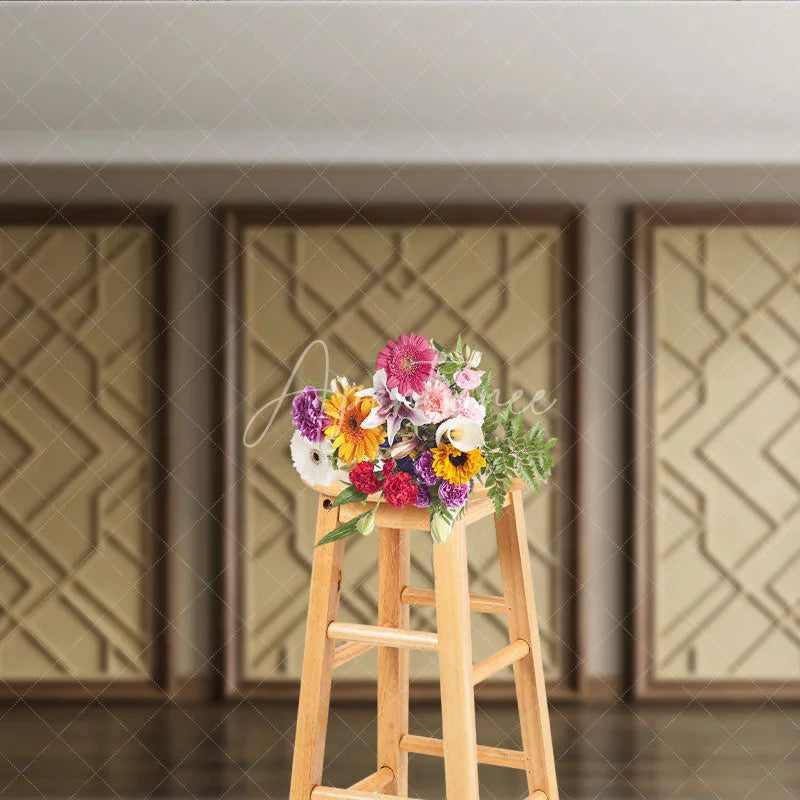 Aperturee - Aperturee Elegant Gold Geometric Pattern Photography Backdrop with Wooden Frame Modern Art Deco Style for Studio Shoots