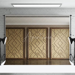 Aperturee - Aperturee Elegant Gold Geometric Pattern Photography Backdrop with Wooden Frame Modern Art Deco Style for Studio Shoots
