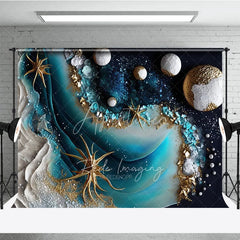 Aperturee - Aperturee Elegant Gold Glitter Blue Teal Abstract Waves Photography Backdrop Artistic Studio Photo Shoot Decor