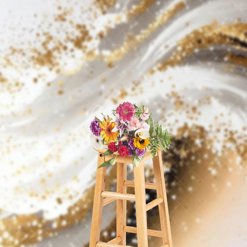 Aperturee - Aperturee Elegant Gold Glitter Swirl Photography Backdrop Modern Abstract Art for Party Decor
