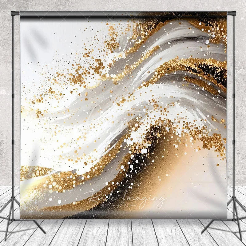 Aperturee - Aperturee Elegant Gold Glitter Swirl Photography Backdrop Modern Abstract Art for Party Decor