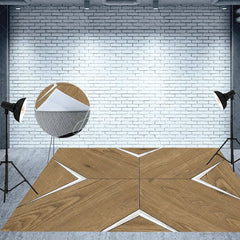 Aperturee - Aperturee Elegant Gold Wreath Wall Combo Set Backdrop White Christmas Trees and Modern Wood Floor for Holiday Photos