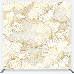 Aperturee - Aperturee Elegant Golden Floral Square Double-Sided Backdrop Cream White Abstract Petals for Luxurious Event Decor