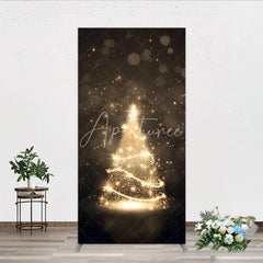Aperturee - Aperturee Elegant Golden Glitter Sparkling Christmas Tree Rectangle Arch Backdrop Festive Holiday Party Decor