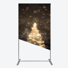 Aperturee - Aperturee Elegant Golden Glitter Sparkling Christmas Tree Rectangle Arch Backdrop Festive Holiday Party Decor