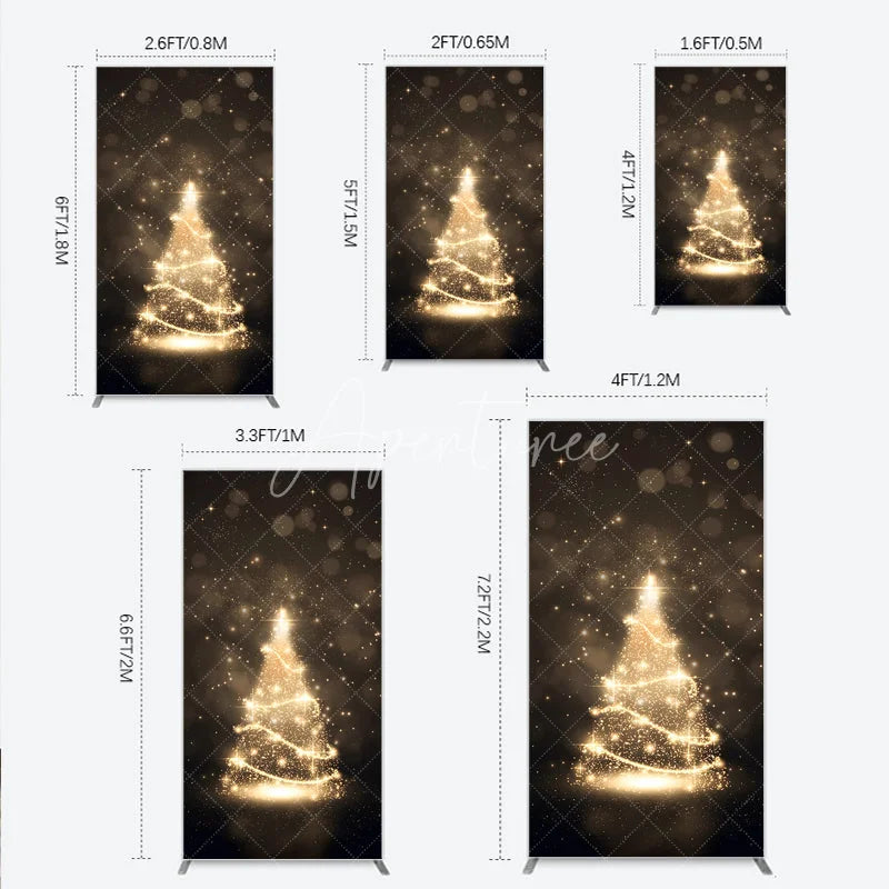 Aperturee - Aperturee Elegant Golden Glitter Sparkling Christmas Tree Rectangle Arch Backdrop Festive Holiday Party Decor