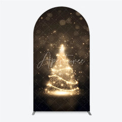 Aperturee - Aperturee Elegant Golden Sparkling Christmas Tree Design Round Top Arch Backdrop Festive Holiday Party Decor