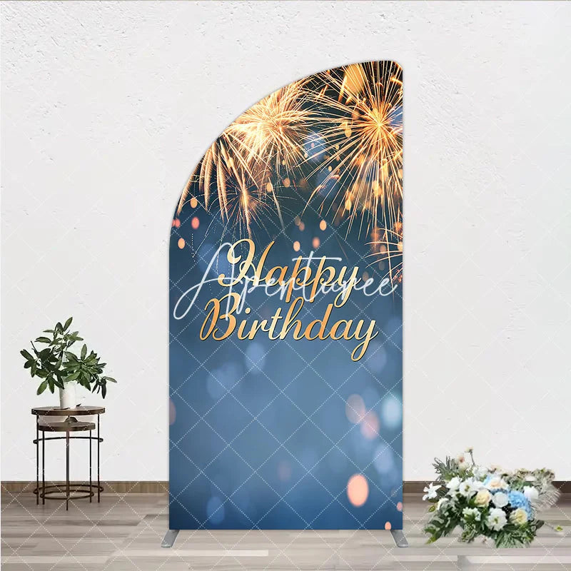 Aperturee - Aperturee Elegant Golden Sparkling Happy Birthday Half Moon Arch Backdrop Festive Celebration Party Decor
