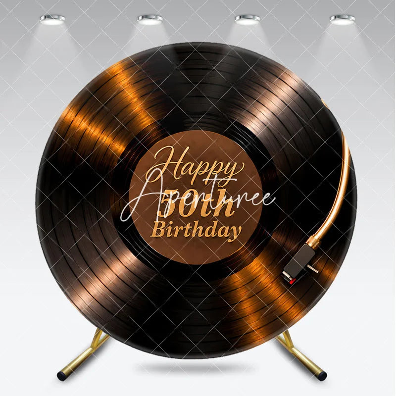 Aperturee - Aperturee Elegant Golden Vinyl Record Happy 50th Birthday Round Backdrop Retro Music Theme Party Decoration