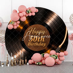 Aperturee - Aperturee Elegant Golden Vinyl Record Happy 50th Birthday Round Backdrop Retro Music Theme Party Decoration