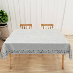 Aperturee - Aperturee Elegant Gray Leaf Rectangle Tablecloth for Neutral Botanical and Modern Farmhouse Dining Decor