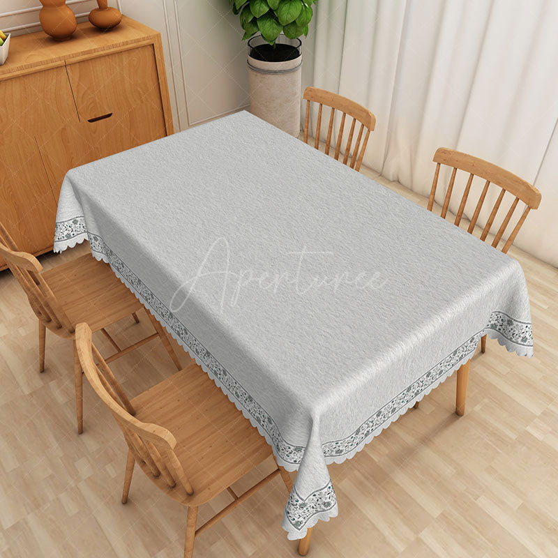Aperturee - Aperturee Elegant Gray Leaf Rectangle Tablecloth for Neutral Botanical and Modern Farmhouse Dining Decor