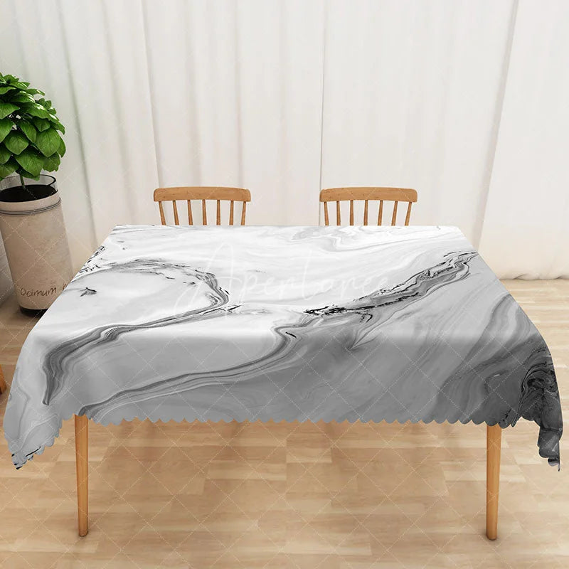 Aperturee - Aperturee Elegant Gray Marble Rectangle Tablecloth with Gradient Effect for Modern and Luxury Dining Room Decor