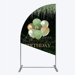 Aperturee - Aperturee Elegant Green and Gold Glitter Happy Birthday Balloons Half Moon Arch Backdrop Festive Celebration Decor