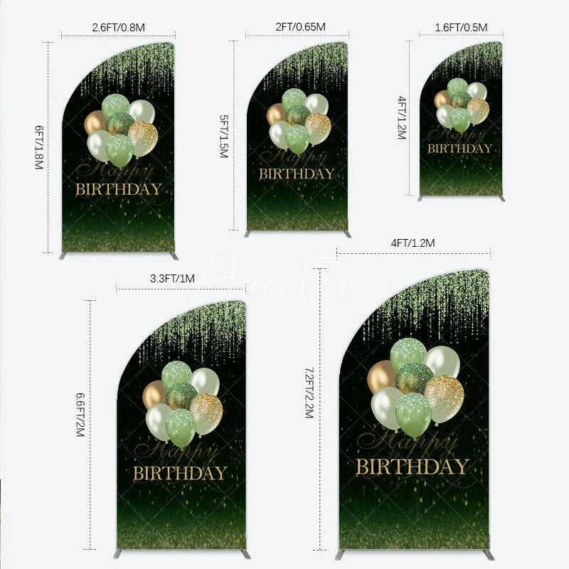 Aperturee - Aperturee Elegant Green and Gold Glitter Happy Birthday Balloons Half Moon Arch Backdrop Festive Celebration Decor
