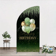 Aperturee - Aperturee Elegant Green and Gold Glitter Happy Birthday Balloons Half Moon Arch Backdrop Festive Celebration Decor