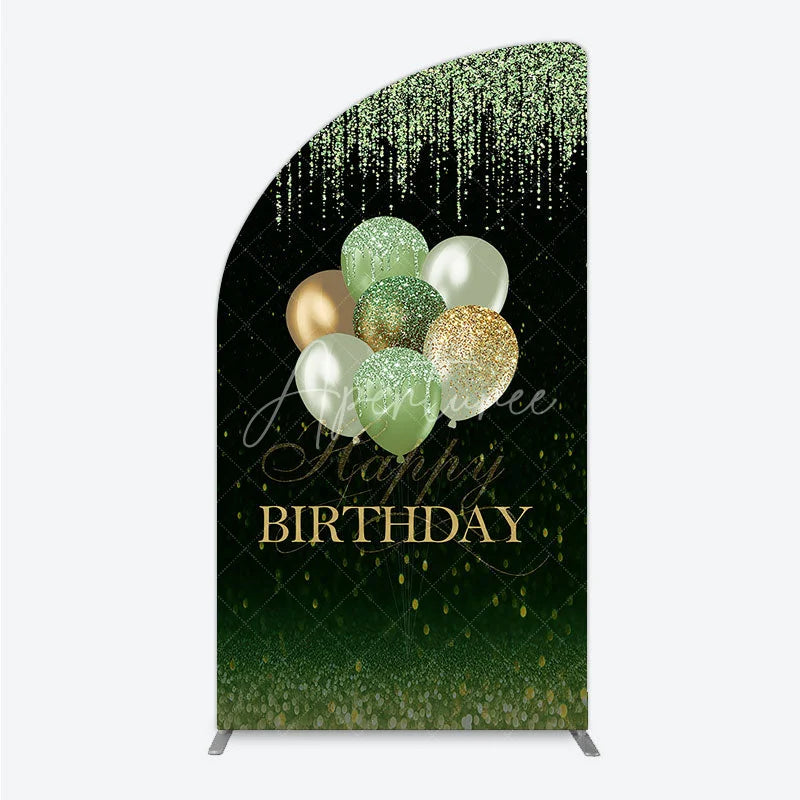 Aperturee - Aperturee Elegant Green and Gold Glitter Happy Birthday Balloons Half Moon Arch Backdrop Festive Celebration Decor