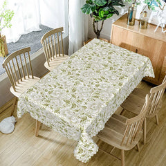 Aperturee - Aperturee Elegant Green Botanical Rectangle Tablecloth Beige Paisley Inspired Print Farmhouse Kitchen Dining Decor