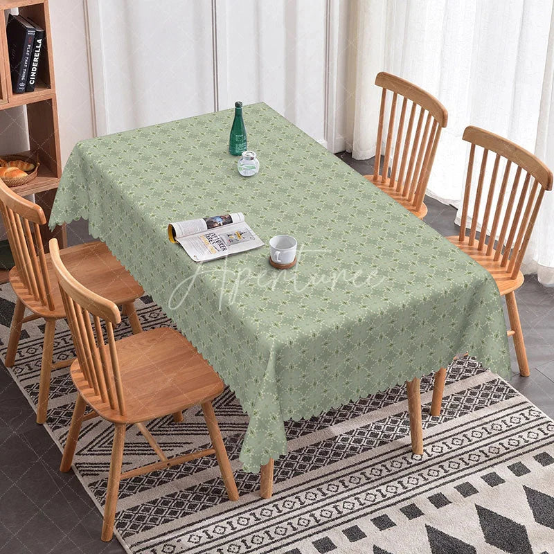 Aperturee - Aperturee Elegant Green Geometric Rectangle Tablecloth Simple Modern Pattern Farmhouse Kitchen Dining Table Decor