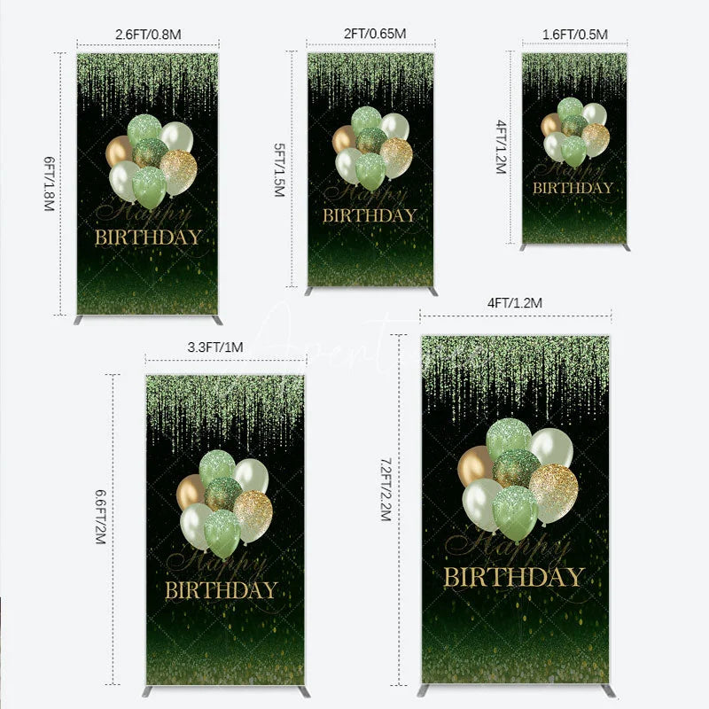 Aperturee - Aperturee Elegant Green Gold Glitter Balloons Happy Birthday Rectangle Arch Backdrop Sparkling Party Photo Booth Decor